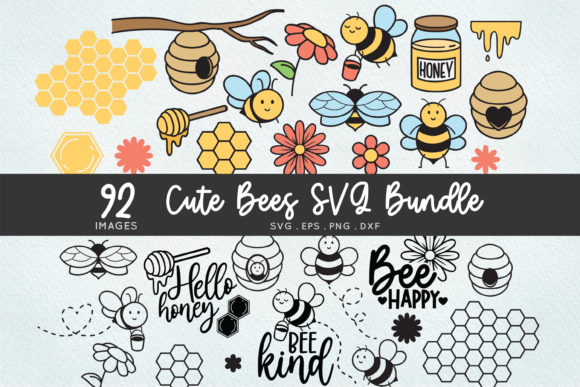 Download Cute Honey Bee Svg Bundle - Bee Clipart - Bee svg bundle Collection