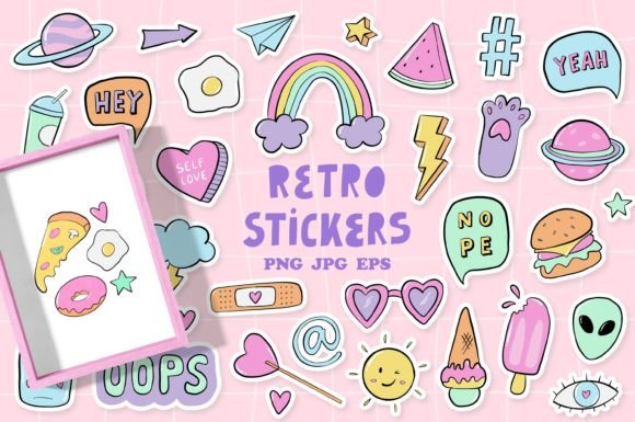Download 35 Retro Stickers Doodles - EPS PNG JPG - Jpg Collection